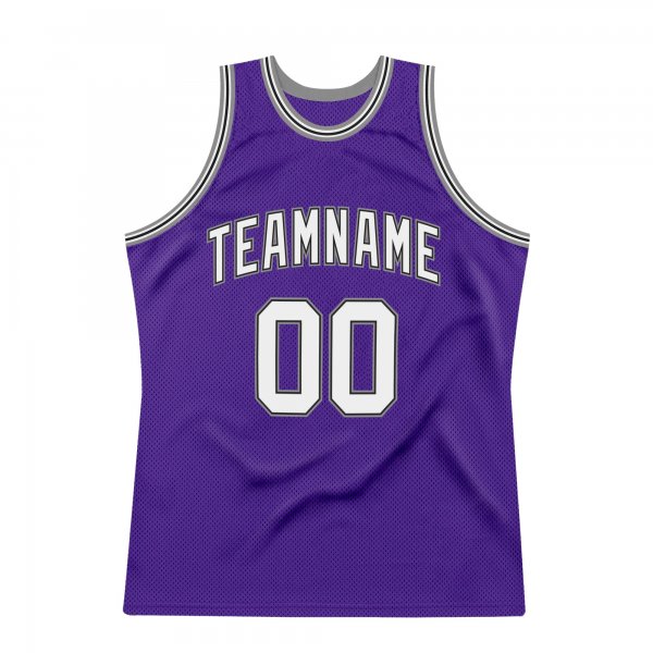 Men's Custom Purple White-Silver Gray Authentic Throwback Basketball Jersey