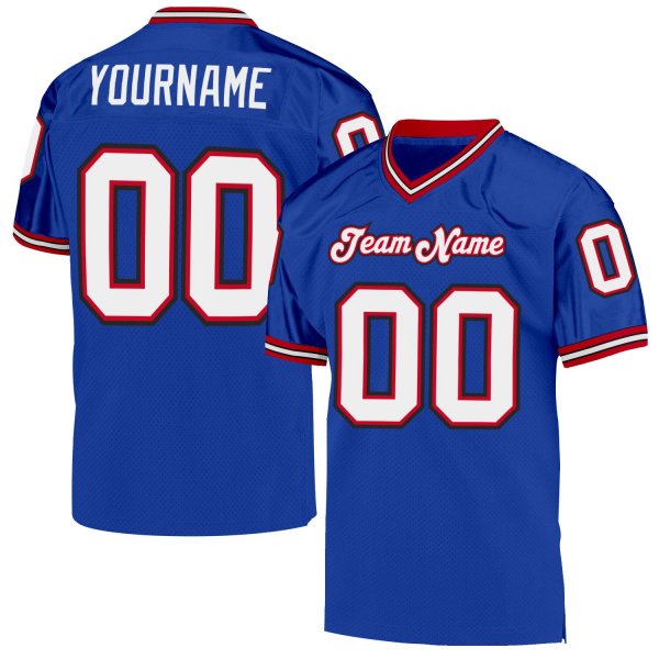 Men's Custom Royal White-Red Mesh Authentic Throwback Football Jersey