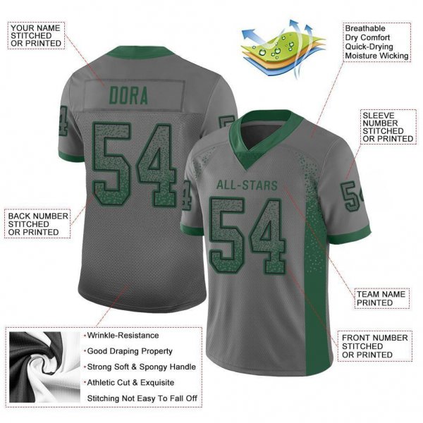 Men's Custom Gray Gotham Green-Black Mesh Drift Fashion Football Jersey