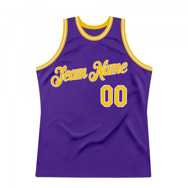 Men's Custom Purple Gold-White Authentic Throwback Basketball Jersey