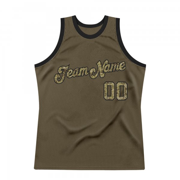 Men's Custom Olive Camo-Black Authentic Throwback Basketball Jersey