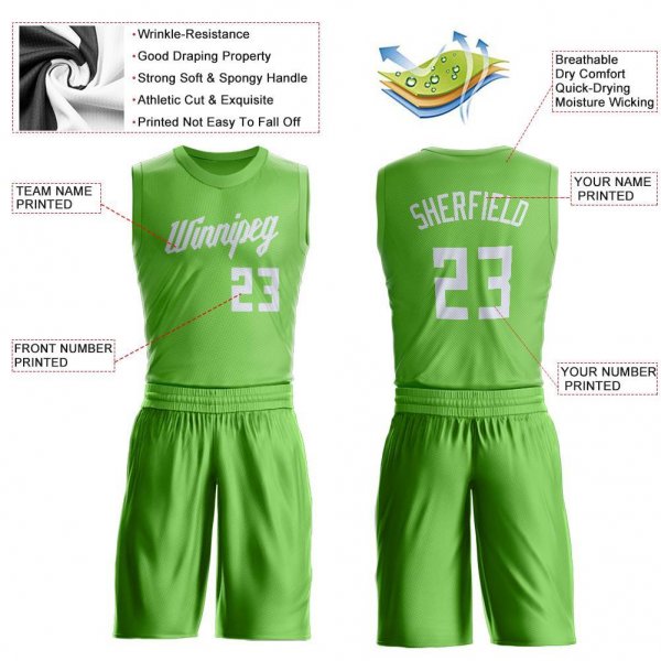 Men's Custom Neon Green White Round Neck Suit Basketball Jersey