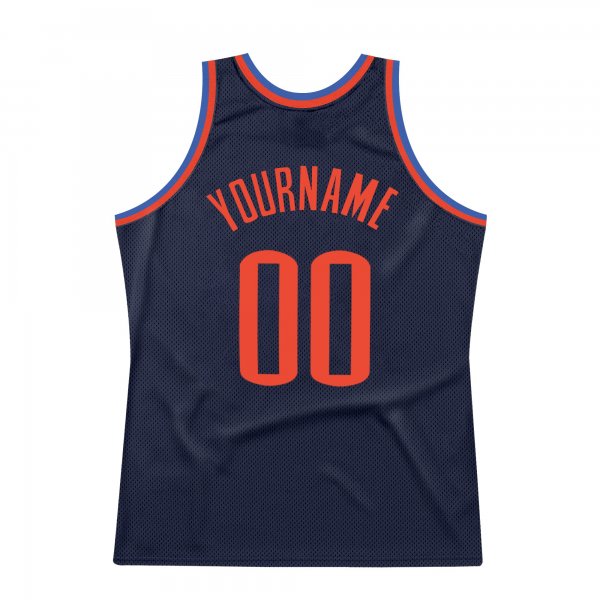 Men's Custom Navy Orange-Blue Authentic Throwback Basketball Jersey