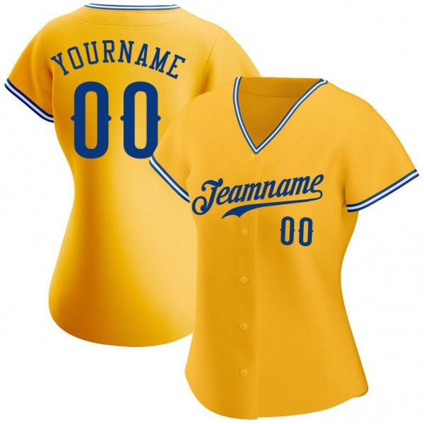 Men's Custom Gold Royal-White Authentic Baseball Jersey