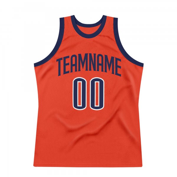 Men's Custom Orange Navy-White Authentic Throwback Basketball Jersey