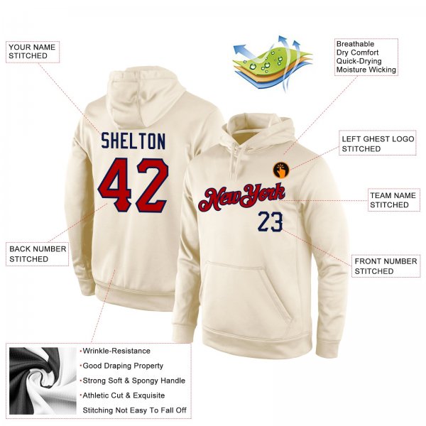 Men's Custom Stitched Cream Red-Navy Sports Pullover Sweatshirt Hoodie