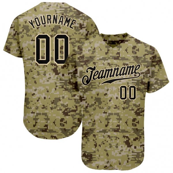 Men's Custom Camo Black-Cream Authentic Baseball Jersey