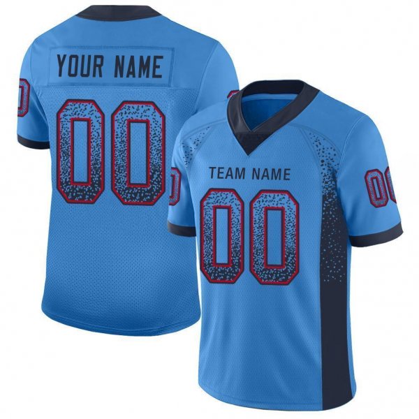 Men's Custom Powder Blue Navy-Red Mesh Drift Fashion Football Jersey