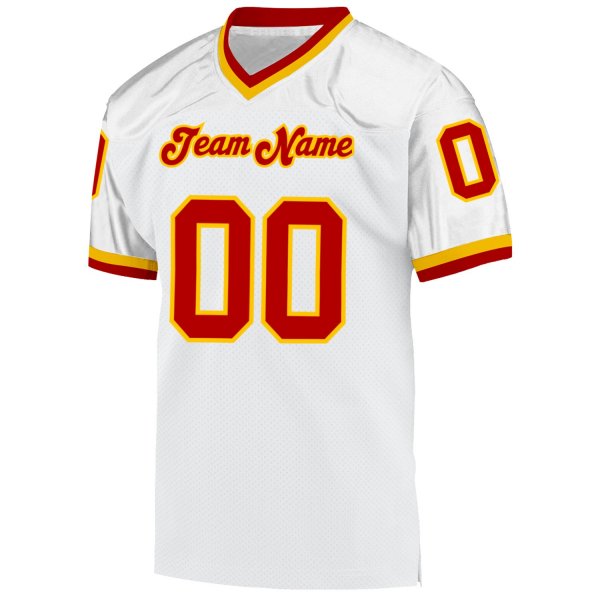 Men's Custom White Red-Gold Mesh Authentic Throwback Football Jersey