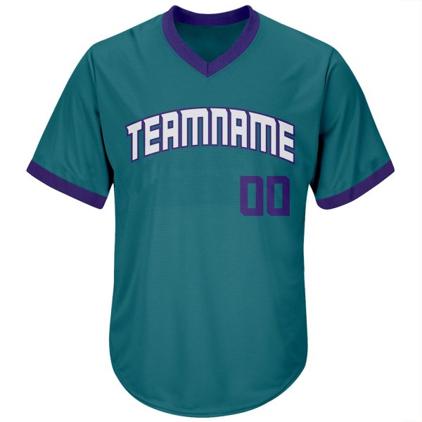 Men's Custom Aqua Purple-White Authentic Throwback Rib-Knit Baseball Jersey Shirt