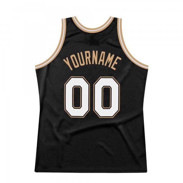 Men's Custom Black White-Old Gold Authentic Throwback Basketball Jersey