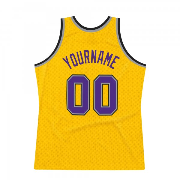 Men's Custom Gold Purple-Silver Gray Authentic Throwback Basketball Jersey