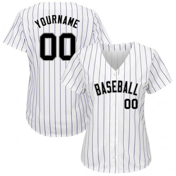 Men's Custom White Purple Pinstripe Black-Gray Authentic Baseball Jersey