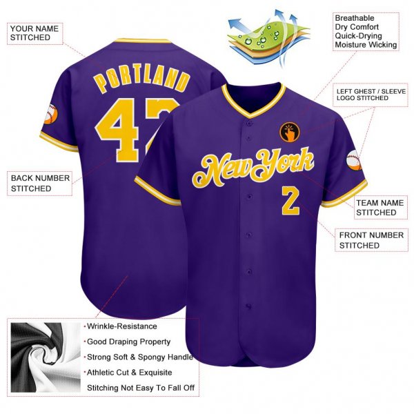 Men's Custom Purple Gold-White Authentic Baseball Jersey