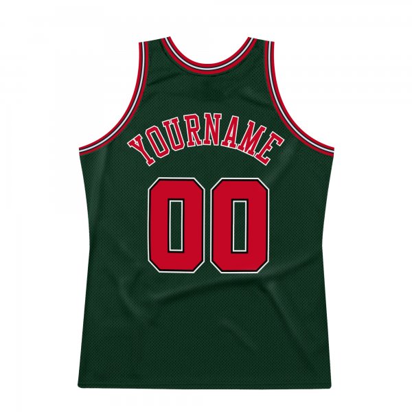 Men's Custom Hunter Green Red-Black Authentic Throwback Basketball Jersey