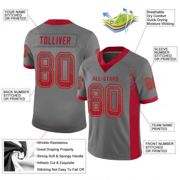 Men's Custom Gray Red-Orange Mesh Drift Fashion Football Jersey