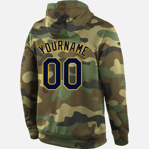 Men's Custom Stitched Camo Navy-Gold Sports Pullover Sweatshirt Hoodie