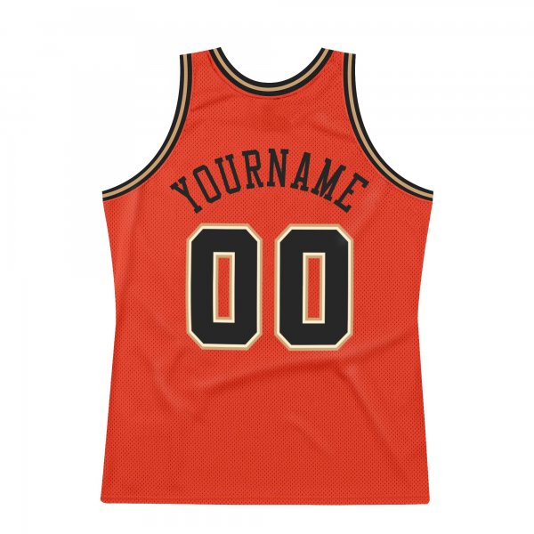 Men's Custom Orange Black-Old Gold Authentic Throwback Basketball Jersey