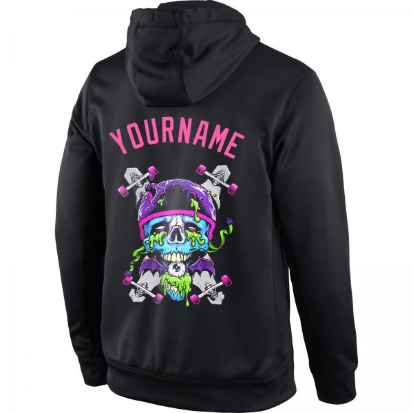 Men's Custom Stitched Black Pink-Light Blue Skull Fashion Sports Pullover Sweatshirt Hoodie