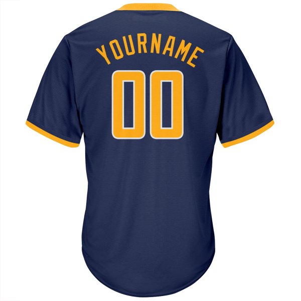 Men's Custom Navy Gold-White Authentic Throwback Rib-Knit Baseball Jersey Shirt