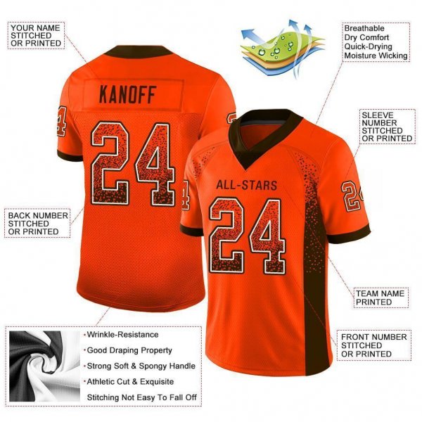 Men's Custom Orange Brown-White Mesh Drift Fashion Football Jersey