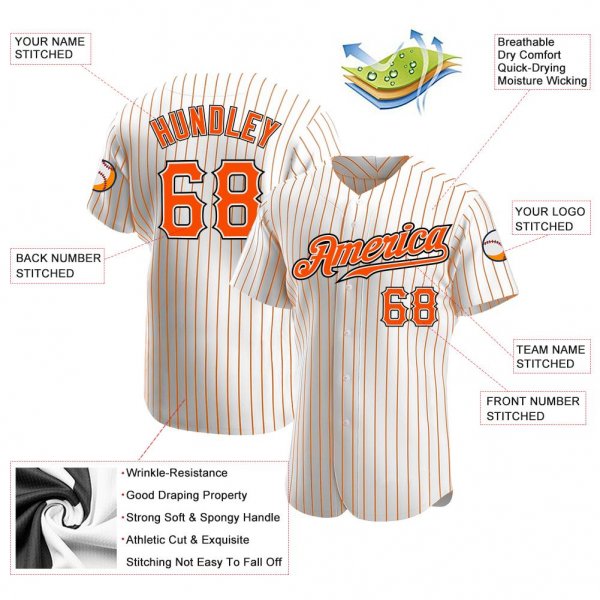 Men's Custom White Orange Pinstripe Orange-Black Authentic Baseball Jersey