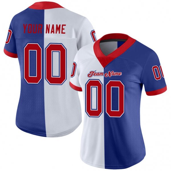 Men's Custom Royal Red-White Mesh Split Fashion Football Jersey