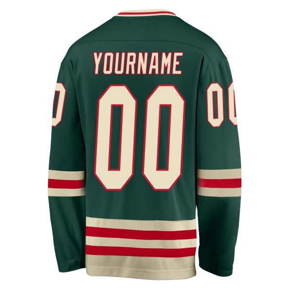 Men's Custom Green Cream-Red Hockey Jersey