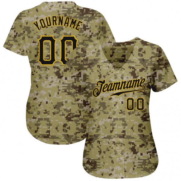 Men's Custom Camo Black-Gold Authentic Baseball Jersey