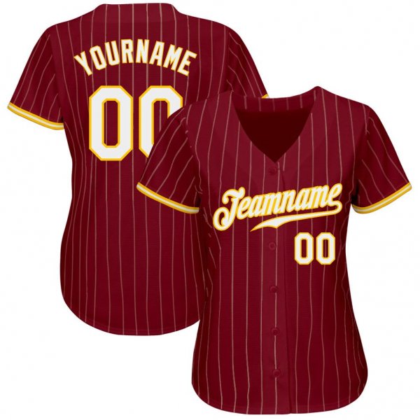 Men's Custom Crimson Cream Pinstripe Gold-White Authentic Baseball Jersey