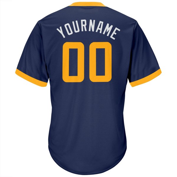 Men's Custom Navy Gold-White Authentic Throwback Rib-Knit Baseball Jersey Shirt