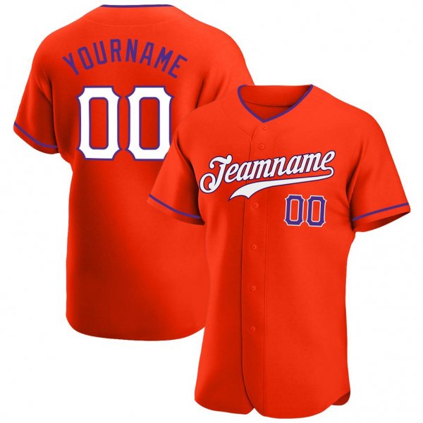 Men's Custom Orange White-Purple Authentic Baseball Jersey