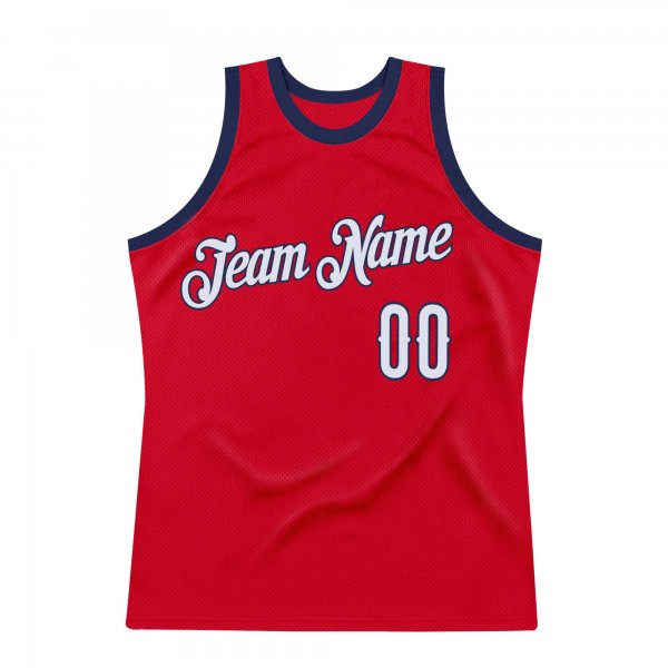 Men's Custom Red White-Navy Authentic Throwback Basketball Jersey