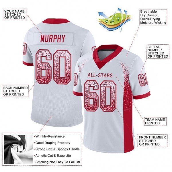 Men's Custom White Red-Gray Mesh Drift Fashion Football Jersey