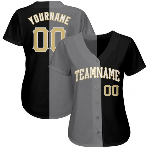 Men's Custom Black Vegas Gold-Gray Authentic Split Fashion Baseball Jersey