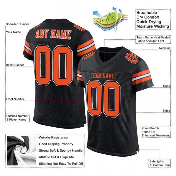 Men's Custom Black Orange-White Mesh Authentic Football Jersey