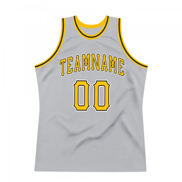 Men's Custom Silver Gray Gold-Black Authentic Throwback Basketball Jersey