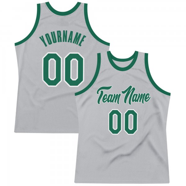 Men's Custom Silver Gray Kelly Green-White Authentic Throwback Basketball Jersey