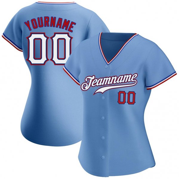 Men's Custom Light Blue White-Red Authentic Baseball Jersey