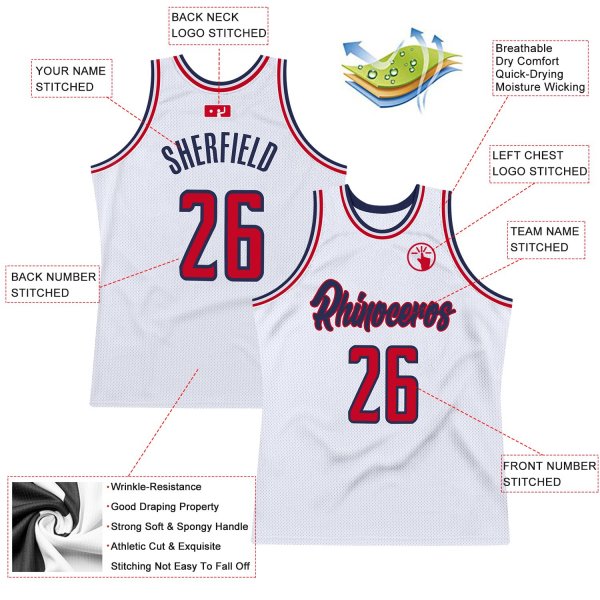 Men's Custom White Red-Navy Authentic Throwback Basketball Jersey