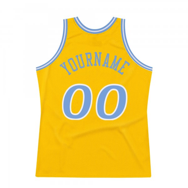 Men's Custom Gold Light Blue-White Authentic Throwback Basketball Jersey