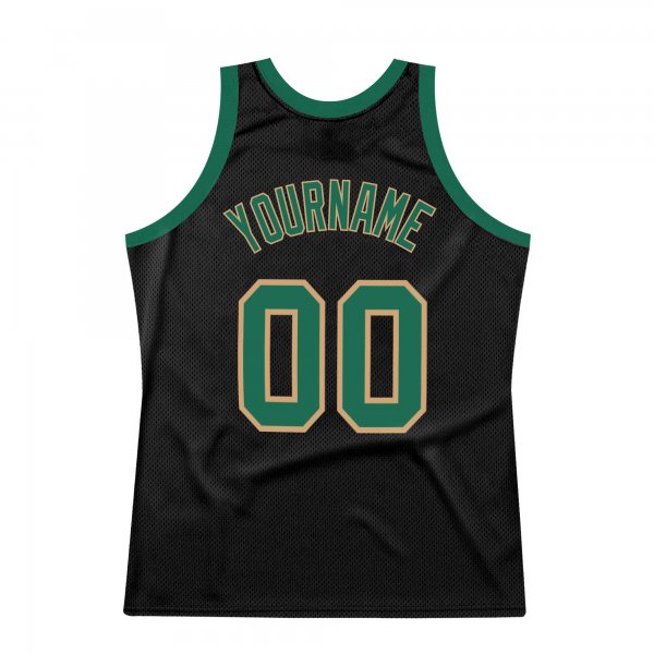 Men's Custom Black Kelly Green-Old Gold Authentic Throwback Basketball Jersey