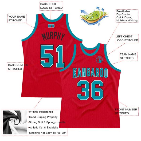 Men's Custom Red Teal-Black Authentic Throwback Basketball Jersey