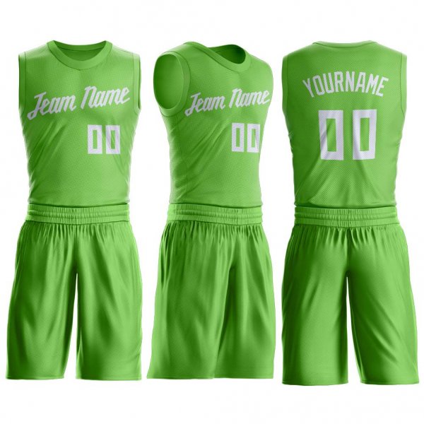 Men's Custom Neon Green White Round Neck Suit Basketball Jersey