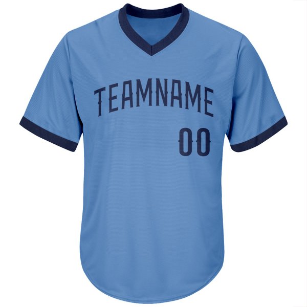 Men's Custom Light Blue Navy Authentic Throwback Rib-Knit Baseball Jersey Shirt