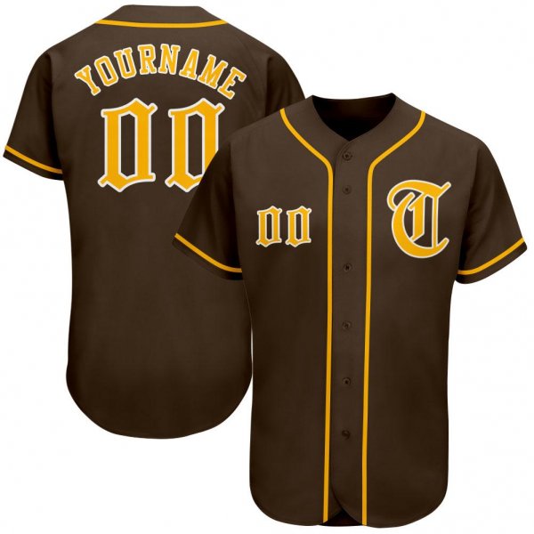 Men's Custom Brown Gold-White Authentic Baseball Jersey