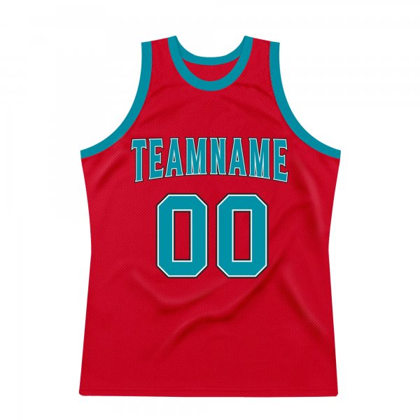 Men's Custom Red Teal-Black Authentic Throwback Basketball Jersey