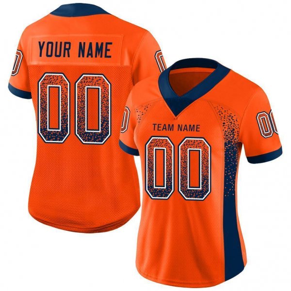 Men's Custom Orange Navy-White Mesh Drift Fashion Football Jersey