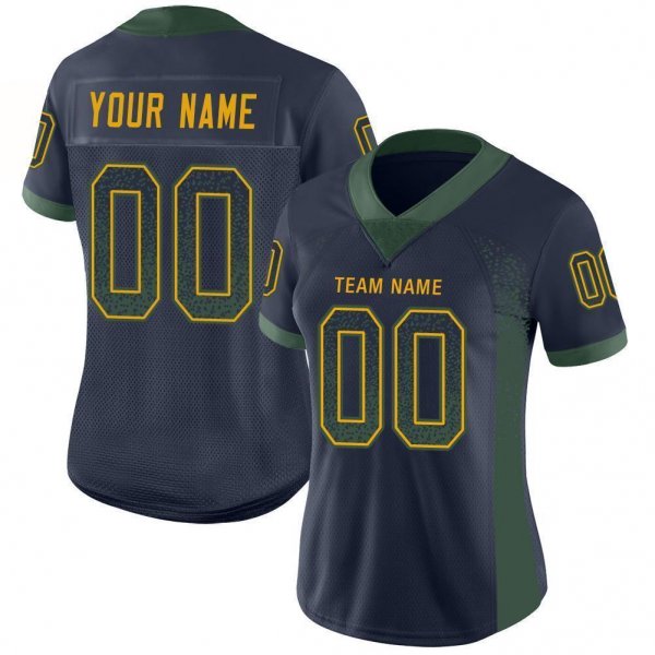 Men's Custom Navy Green-Gold Mesh Drift Fashion Football Jersey