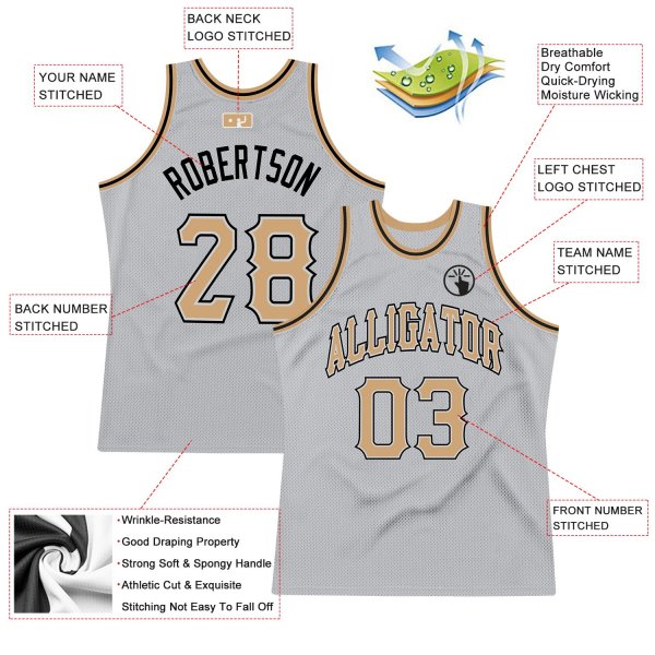 Men's Custom Silver Gray Old Gold-Black Authentic Throwback Basketball Jersey